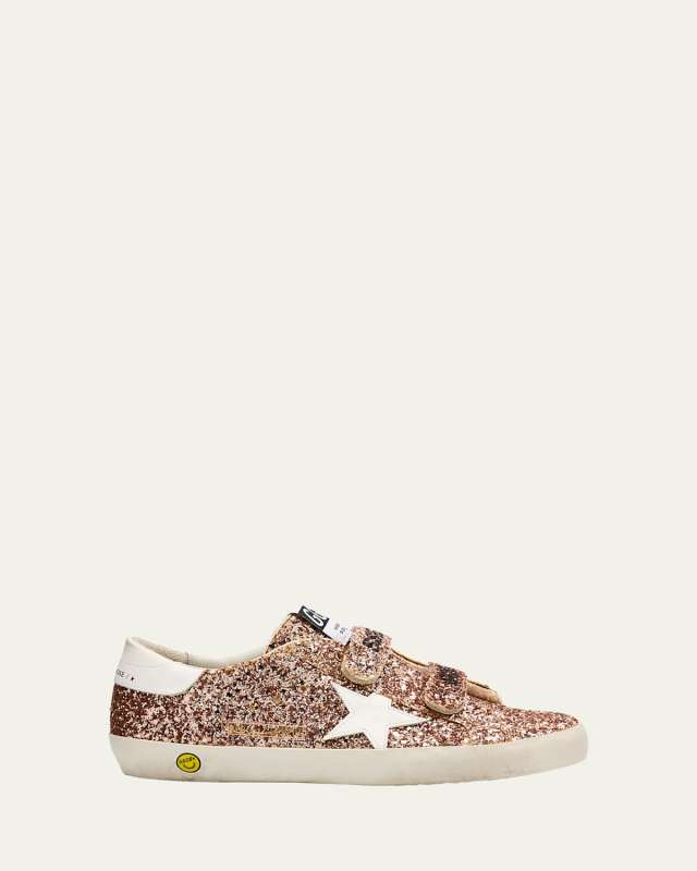 Girl's Old School Glitter and Leather Dual-Grip Sneakers, Toddler/Kids